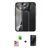 MARSİLYAN™- iPhone 16 Pro Max Kılıf Doruk Klasik Özel Seri - Siyah 3D Antistatik Hayalet Cam Ekran Koruyucu + Raze Metal Kamera Lens - NLGY