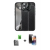 MARSİLYAN™- iPhone 16 Pro Max Kılıf Doruk Klasik Özel Seri - Siyah 3D Antistatik Mat Seramik Nano Ekran Koruyucu + Siyah Raze Metal Kamera Lens