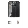 MARSİLYAN™- iPhone 16 Pro Max Kılıf Doruk Klasik Özel Seri - Siyah Bilvis 3D Cam Ekran Koruyucu + Gümüş PVD Metal Kamera Lens