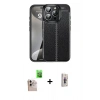 MARSİLYAN™- iPhone 16 Pro Max Kılıf Doruk Klasik Özel Seri - Siyah Bilvis 3D Cam Ekran Koruyucu + Natural Grey Raze Metal Kamera Lens
