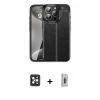 MARSİLYAN™- iPhone 16 Pro Max Kılıf Doruk Klasik Özel Seri - Siyah Bilvis 3D Cam Ekran Koruyucu + PVD Metal Kamera Lens - SH