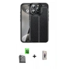 MARSİLYAN™- iPhone 16 Pro Max Kılıf Doruk Klasik Özel Seri - Siyah Bilvis 3D Cam Ekran Koruyucu + Raze Metal Kamera Lens - SH