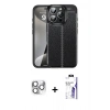 MARSİLYAN™- iPhone 16 Pro Max Kılıf Doruk Klasik Özel Seri - Siyah Bilvis 3X AR HD Cam Ekran Koruyucu + Pers Alüminyum Kamera Lens - GS