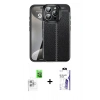 MARSİLYAN™- iPhone 16 Pro Max Kılıf Doruk Klasik Özel Seri - Siyah Bilvis 3X AR HD Cam Ekran Koruyucu + Raze Metal Kamera Lens - BZ