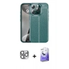 MARSİLYAN™- iPhone 16 Pro Max Kılıf Doruk Klasik Özel Seri - Siyah Bilvis 5in1 5D Magic Hayalet Cam Ekran Koruyucu + Pers Alüminyum Kamera Lens - GI