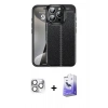 MARSİLYAN™- iPhone 16 Pro Max Kılıf Doruk Klasik Özel Seri - Siyah Bilvis 5in1 5D Magic Hayalet Cam Ekran Koruyucu + Pers Alüminyum Kamera Lens - GS