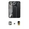 MARSİLYAN™- iPhone 16 Pro Max Kılıf Doruk Klasik Özel Seri - Siyah Buffer Cam Ekran Koruyucu + Gold PVD Metal Kamera Lens