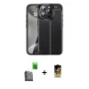 MARSİLYAN™- iPhone 16 Pro Max Kılıf Doruk Klasik Özel Seri - Siyah Buffer Cam Ekran Koruyucu + Raze Metal Kamera Lens - SH