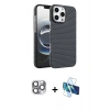 MARSİLYAN™- iPhone 16 Pro Max Kılıf Doruk Serisi - Siyah 3D Antistatik Cam Ekran Koruyucu + Pers Alüminyum Kamera Lens - GI