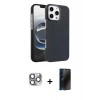 MARSİLYAN™- iPhone 16 Pro Max Kılıf Doruk Serisi - Siyah 3D Antistatik Hayalet Cam Ekran Koruyucu + Pers Alüminyum Kamera Lens - GI