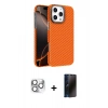MARSİLYAN™- iPhone 16 Pro Max Kılıf Doruk Serisi - Siyah 3D Antistatik Hayalet Cam Ekran Koruyucu + Pers Alüminyum Kamera Lens - GS