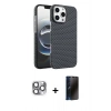 MARSİLYAN™- iPhone 16 Pro Max Kılıf Doruk Serisi - Siyah 3D Antistatik Hayalet Cam Ekran Koruyucu + Pers Alüminyum Kamera Lens - GI