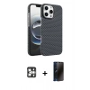 MARSİLYAN™- iPhone 16 Pro Max Kılıf Doruk Serisi - Siyah 3D Antistatik Hayalet Cam Ekran Koruyucu + PVD Metal Kamera Lens - GS