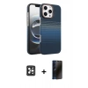 MARSİLYAN™- iPhone 16 Pro Max Kılıf Doruk Serisi - Siyah 3D Antistatik Hayalet Cam Ekran Koruyucu + PVD Metal Kamera Lens - SH