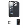 MARSİLYAN™- iPhone 16 Pro Max Kılıf Doruk Serisi - Siyah 3D Antistatik Hayalet Cam Ekran Koruyucu + PVD Metal Kamera Lens - GS