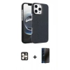 MARSİLYAN™- iPhone 16 Pro Max Kılıf Doruk Serisi - Siyah 3D Antistatik Hayalet Cam Ekran Koruyucu + PVD Metal Kamera Lens - GD