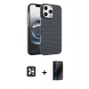 MARSİLYAN™- iPhone 16 Pro Max Kılıf Doruk Serisi - Siyah 3D Antistatik Hayalet Cam Ekran Koruyucu + PVD Metal Kamera Lens - SH