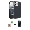 MARSİLYAN™- iPhone 16 Pro Max Kılıf Doruk Serisi - Siyah 3D Antistatik Hayalet Cam Ekran Koruyucu + Raze Metal Kamera Lens - NLGY
