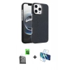 MARSİLYAN™- iPhone 16 Pro Max Kılıf Doruk Serisi - Siyah 3D Antistatik Seramik Nano Ekran Koruyucu + Raze Metal Kamera Lens - SH