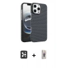 MARSİLYAN™- iPhone 16 Pro Max Kılıf Doruk Serisi - Siyah Bilvis 3D Cam Ekran Koruyucu + PVD Metal Kamera Lens - SH