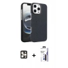 MARSİLYAN™- iPhone 16 Pro Max Kılıf Doruk Serisi - Siyah Bilvis 3X AR Hayalet Cam Ekran Koruyucu + PVD Metal Kamera Lens - GD