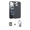 MARSİLYAN™- iPhone 16 Pro Max Kılıf Doruk Serisi - Siyah Bilvis 3X AR Hayalet Cam Ekran Koruyucu + PVD Metal Kamera Lens - GD