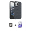 MARSİLYAN™- iPhone 16 Pro Max Kılıf Doruk Serisi - Siyah Bilvis 5in1 5D Magic Hayalet Cam Ekran Koruyucu + Gold PVD Metal Kamera Lens