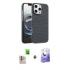 MARSİLYAN™- iPhone 16 Pro Max Kılıf Doruk Serisi - Siyah Bilvis 5in1 5D Magic Hayalet Cam Ekran Koruyucu + Natural Grey Raze Metal Kamera Lens