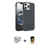 MARSİLYAN™- iPhone 16 Pro Max Kılıf Doruk Serisi - Siyah Buffer Cam Ekran Koruyucu + Pers Alüminyum Kamera Lens - GS