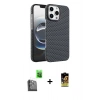 MARSİLYAN™- iPhone 16 Pro Max Kılıf Doruk Serisi - Siyah Buffer Cam Ekran Koruyucu + Raze Metal Kamera Lens - SH