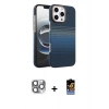 MARSİLYAN™- iPhone 16 Pro Max Kılıf Doruk Serisi - Siyah Buffer Hayalet Cam Ekran Koruyucu + Gri Pers Alüminyum Kamera Lens