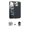 MARSİLYAN™- iPhone 16 Pro Max Kılıf Doruk Serisi - Siyah Buffer Hayalet Cam Ekran Koruyucu + Gri Pers Alüminyum Kamera Lens