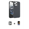 MARSİLYAN™- iPhone 16 Pro Max Kılıf Doruk Serisi - Siyah Buffer Hayalet Cam Ekran Koruyucu + PVD Metal Kamera Lens - GS