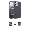 MARSİLYAN™- iPhone 16 Pro Max Kılıf Doruk Serisi - Siyah Buffer Hayalet Cam Ekran Koruyucu + PVD Metal Kamera Lens - GD
