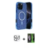 MARSİLYAN™- iPhone 16 Pro Max Kılıf Eksen Çizgi - Şeffaf 360 Full Body Arka Koruyucu + Pers Alüminyum Kamera Lens - GS