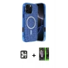 MARSİLYAN™- iPhone 16 Pro Max Kılıf Eksen Çizgi - Şeffaf 360 Full Body Arka Koruyucu + PVD Metal Kamera Lens - GS