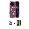 MARSİLYAN™- iPhone 16 Pro Max Kılıf Eksen Çizgi - Şeffaf 360 Full Body Arka Koruyucu + PVD Metal Kamera Lens - GS