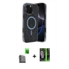 MARSİLYAN™- iPhone 16 Pro Max Kılıf Eksen Çizgi - Şeffaf 360 Full Body Arka Koruyucu + Siyah Raze Metal Kamera Lens