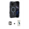 MARSİLYAN™- iPhone 16 Pro Max Kılıf Eksen Çizgi - Şeffaf Pasifik Cam Ekran Koruyucu + Gold PVD Metal Kamera Lens