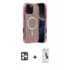 MARSİLYAN™- iPhone 16 Pro Max Kılıf Eksen Çizgi - Şeffaf Pasifik Cam Ekran Koruyucu + Gold PVD Metal Kamera Lens