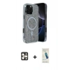MARSİLYAN™- iPhone 16 Pro Max Kılıf Eksen Çizgi - Şeffaf Pasifik Cam Ekran Koruyucu + Gold PVD Metal Kamera Lens