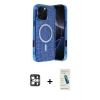 MARSİLYAN™- iPhone 16 Pro Max Kılıf Eksen Çizgi - Şeffaf Pasifik Cam Ekran Koruyucu + PVD Metal Kamera Lens - GS