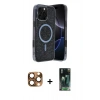 MARSİLYAN™- iPhone 16 Pro Max Kılıf Eksen Çizgi - Siyah 360 Mat Full Body Arka Koruyucu + Çöl Titanyum Pers Alüminyum Kamera Lens
