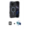 MARSİLYAN™- iPhone 16 Pro Max Kılıf Eksen Çizgi - Siyah 3D Antistatik Cam Ekran Koruyucu + PVD Metal Kamera Lens - SH