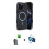 MARSİLYAN™- iPhone 16 Pro Max Kılıf Eksen Çizgi - Siyah 3D Antistatik Cam Ekran Koruyucu + Raze Metal Kamera Lens - SH