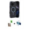 MARSİLYAN™- iPhone 16 Pro Max Kılıf Eksen Çizgi - Siyah 3D Antistatik Cam Ekran Koruyucu + Raze Metal Kamera Lens - CLTM
