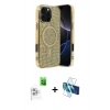 MARSİLYAN™- iPhone 16 Pro Max Kılıf Eksen Çizgi - Siyah 3D Antistatik Cam Ekran Koruyucu + Raze Metal Kamera Lens - BZ