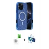 MARSİLYAN™- iPhone 16 Pro Max Kılıf Eksen Çizgi - Siyah 3D Antistatik Cam Ekran Koruyucu + Raze Metal Kamera Lens - BZ