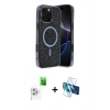 MARSİLYAN™- iPhone 16 Pro Max Kılıf Eksen Çizgi - Siyah 3D Antistatik Cam Ekran Koruyucu + Raze Metal Kamera Lens - BZ