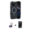 MARSİLYAN™- iPhone 16 Pro Max Kılıf Eksen Çizgi - Siyah 3D Antistatik Hayalet Cam Ekran Koruyucu + Bilvis Titan Kamera Lens - TMGI